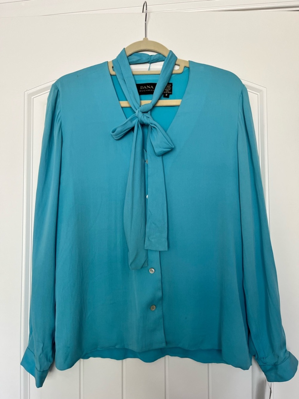Dana Buchman Silk Blend Turquoise Bow-Tie Blouse Size 8